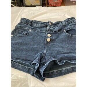 Delias Shorts Juniors 7/8 Cuffed Denim Dark  Blue Wash Jean  With 5 Button Front